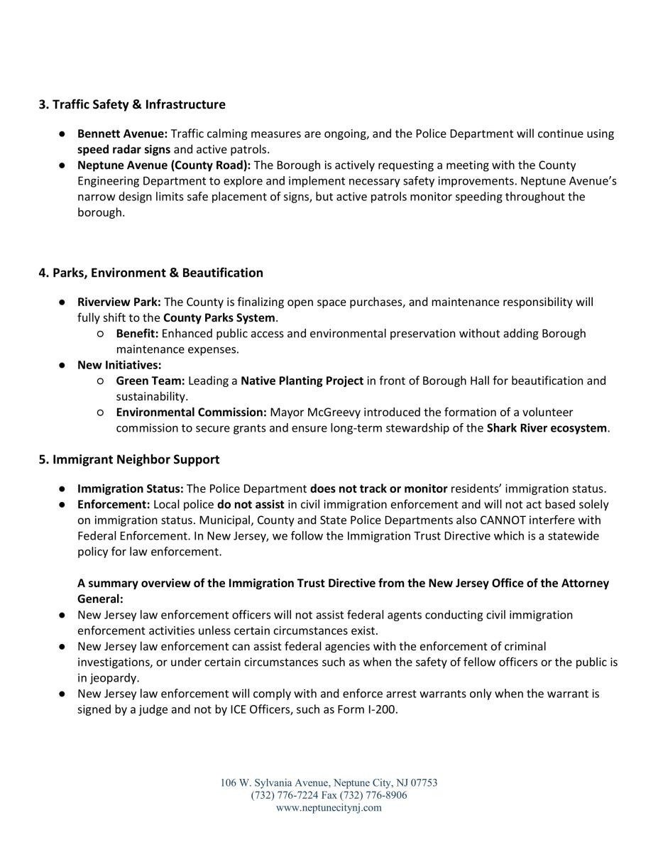 answers to questions from town hall