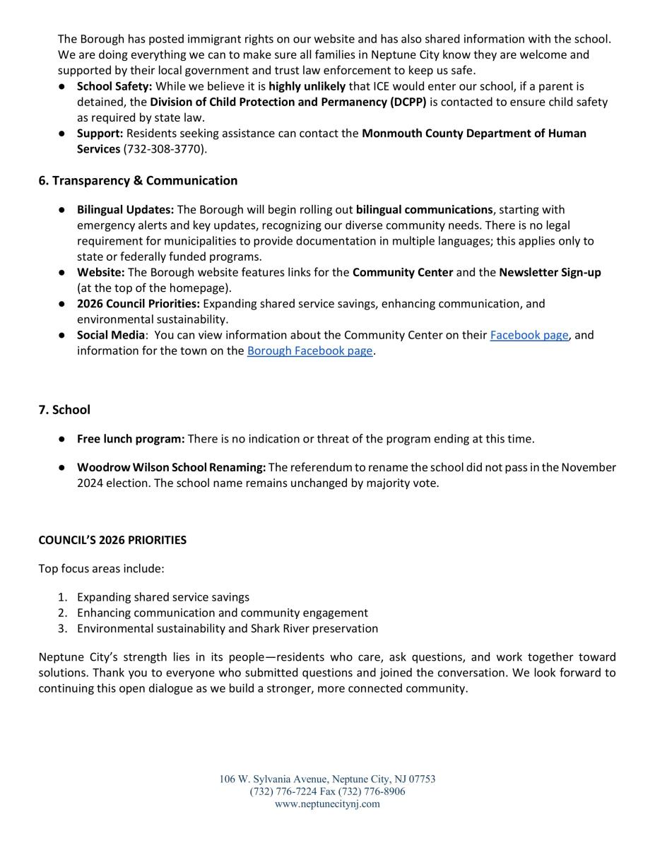 answers to questions from town hall