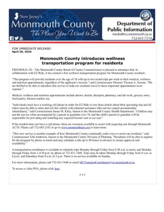 Monmouth County Introduces Wellness Transportation Program for Residents