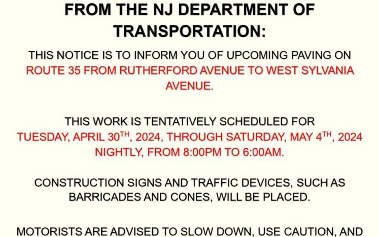 Paving Notice for Route 35