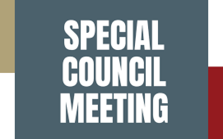 special council meeting in white letters on grey background